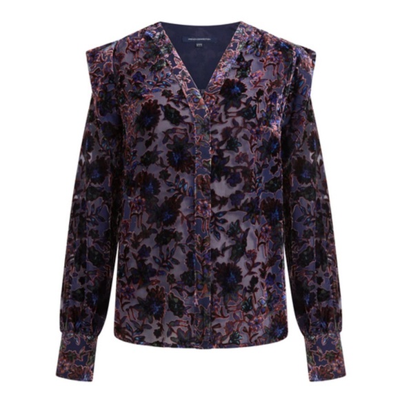 NEW French Connection Indigo Hayden Burnout Top Size 8 Women’s Medium - Picture 1 of 13